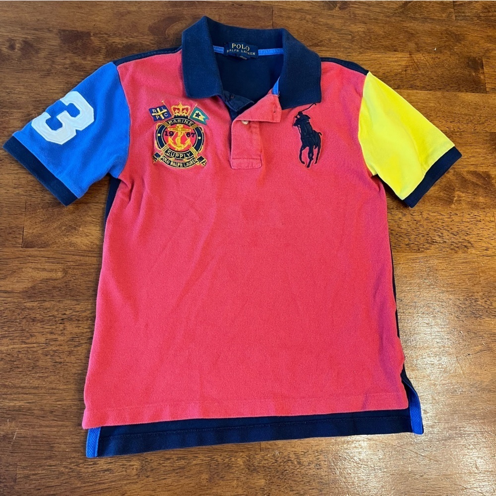 Polo by Ralph Lauren Marine Supply Navy Red colorblock polo Shirt size small 8